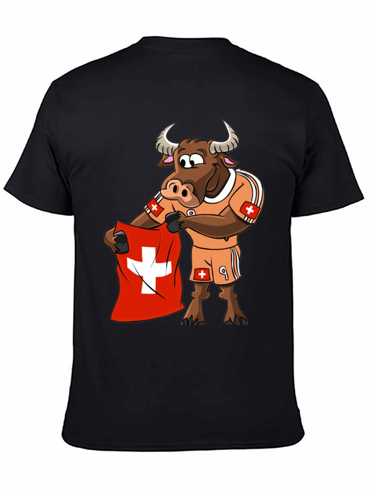 Swiss Bull Soccer Fan T-Shirt - Black Cotton Tee