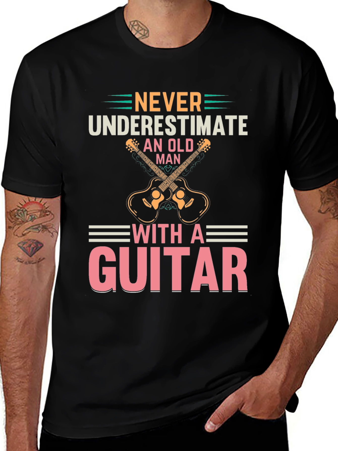 Never Underestimate Old Man with a Guitar Tee