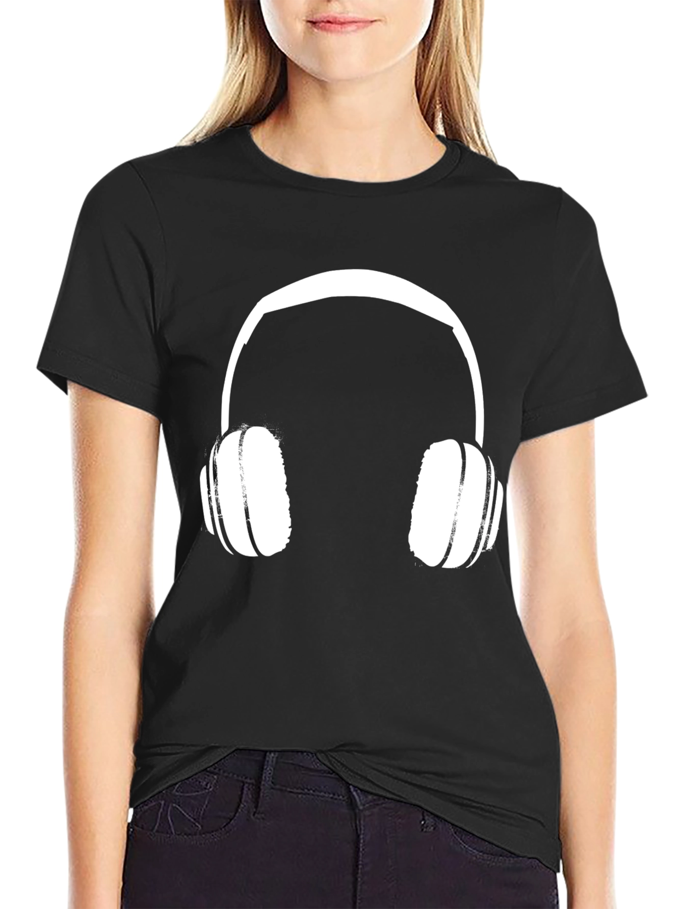 Headphone Graphic Tee - Black Cotton Casual Shirt