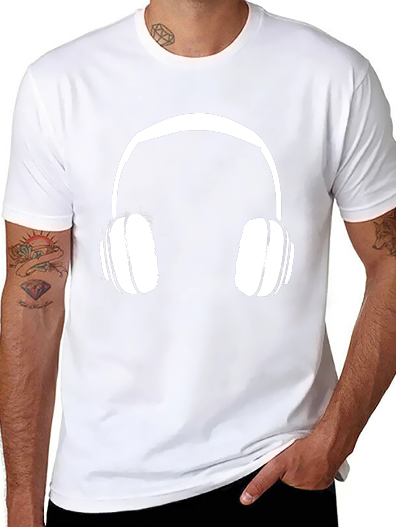 Headphone Graphic Tee - Black Cotton Casual Shirt