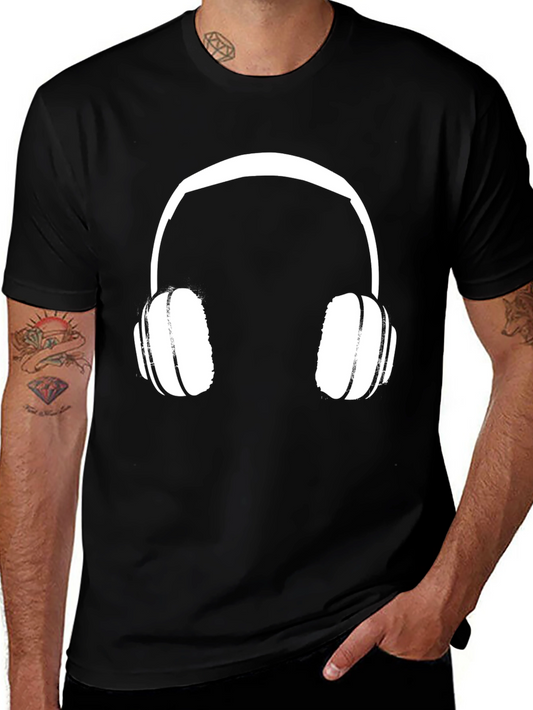 Headphone Graphic Tee - Black Cotton Casual Shirt