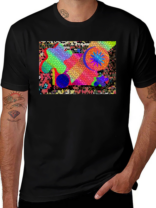 Mosaic Art Graphic Print Black T-Shirt