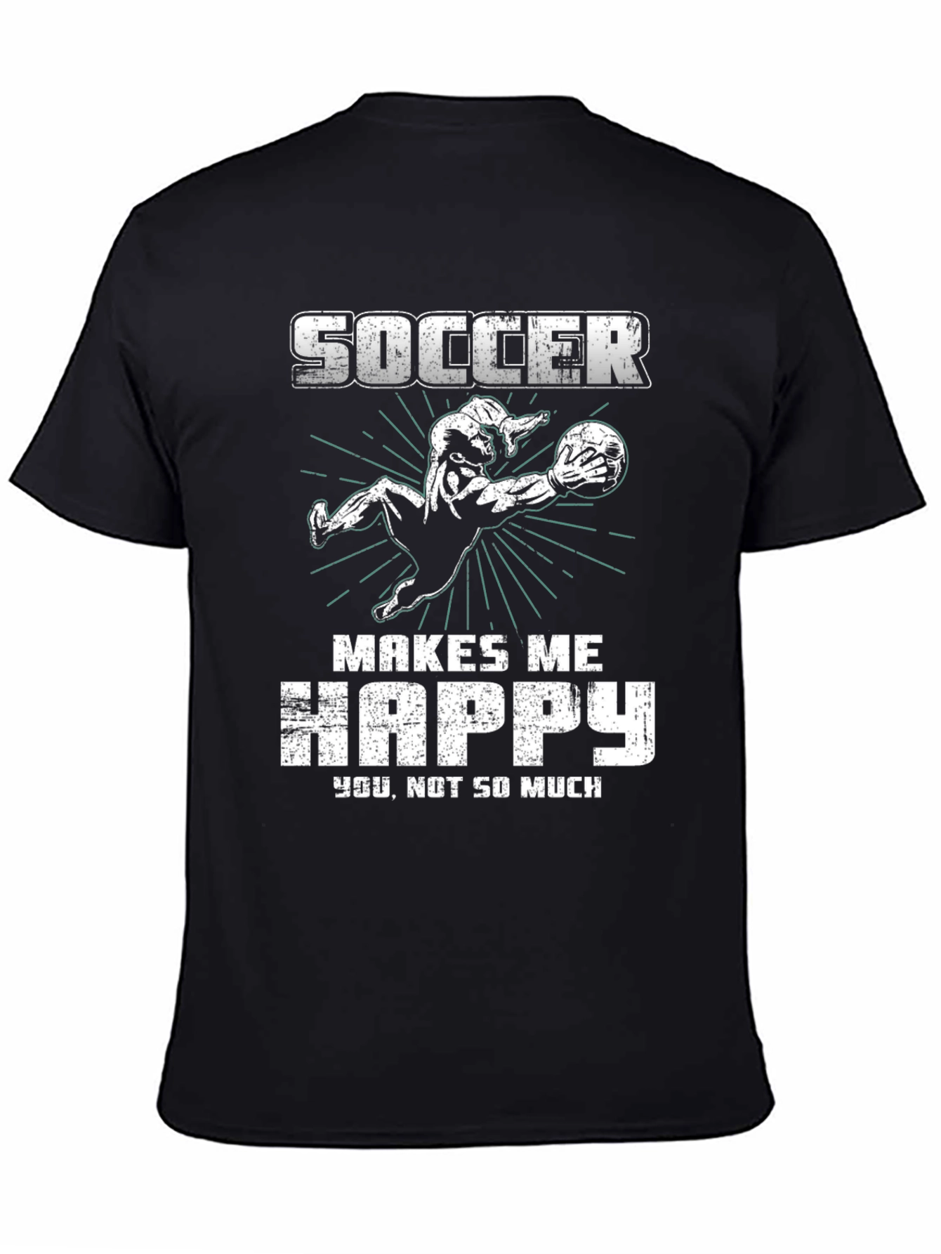 Soccer Makes Me Happy Black Graphic T-Shirt