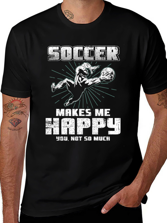 Soccer Makes Me Happy Black Graphic T-Shirt