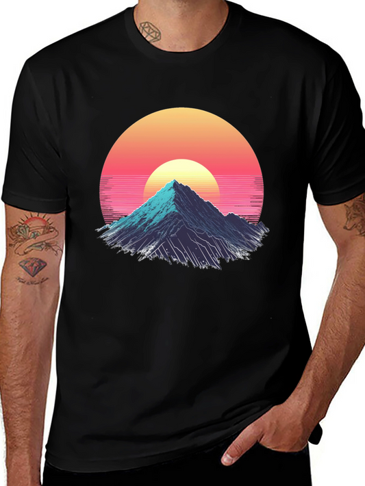 Retro Mountain Sunset Graphic Tee - Black