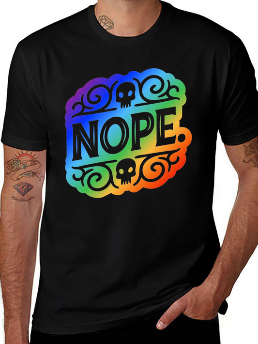 Rainbow NOPE Skull Graphic Black T-Shirt