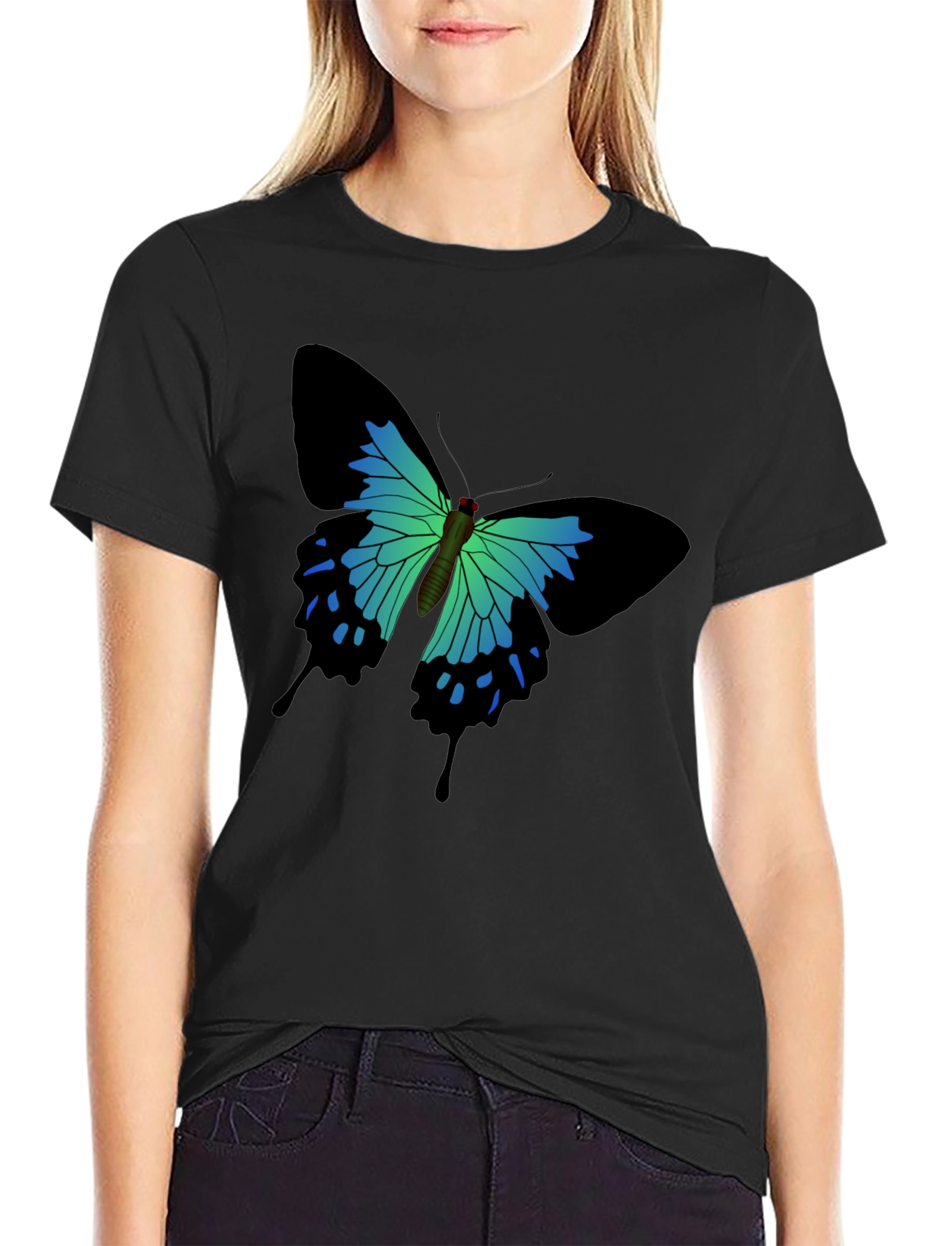 Butterfly Graphic Print Black T-Shirt