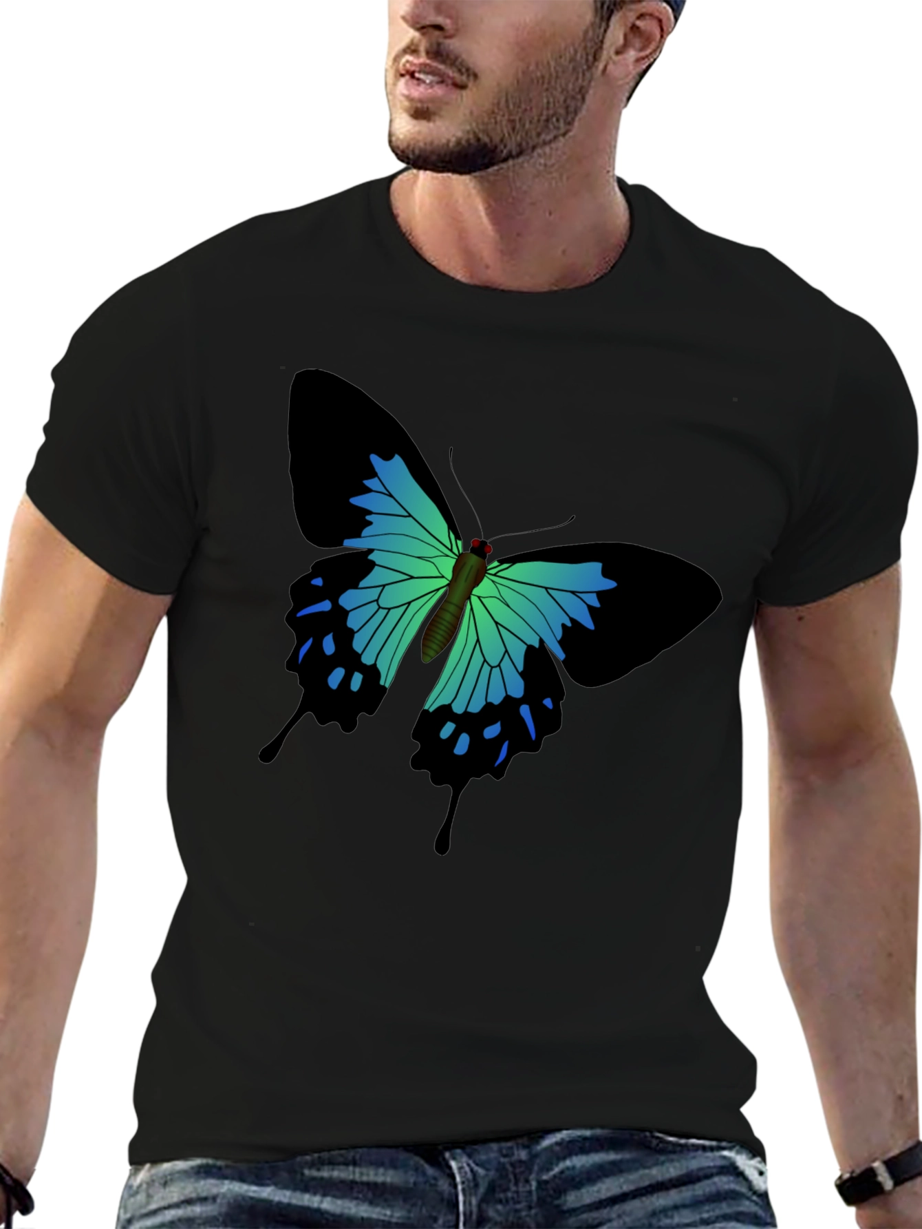 Butterfly Graphic Print Black T-Shirt