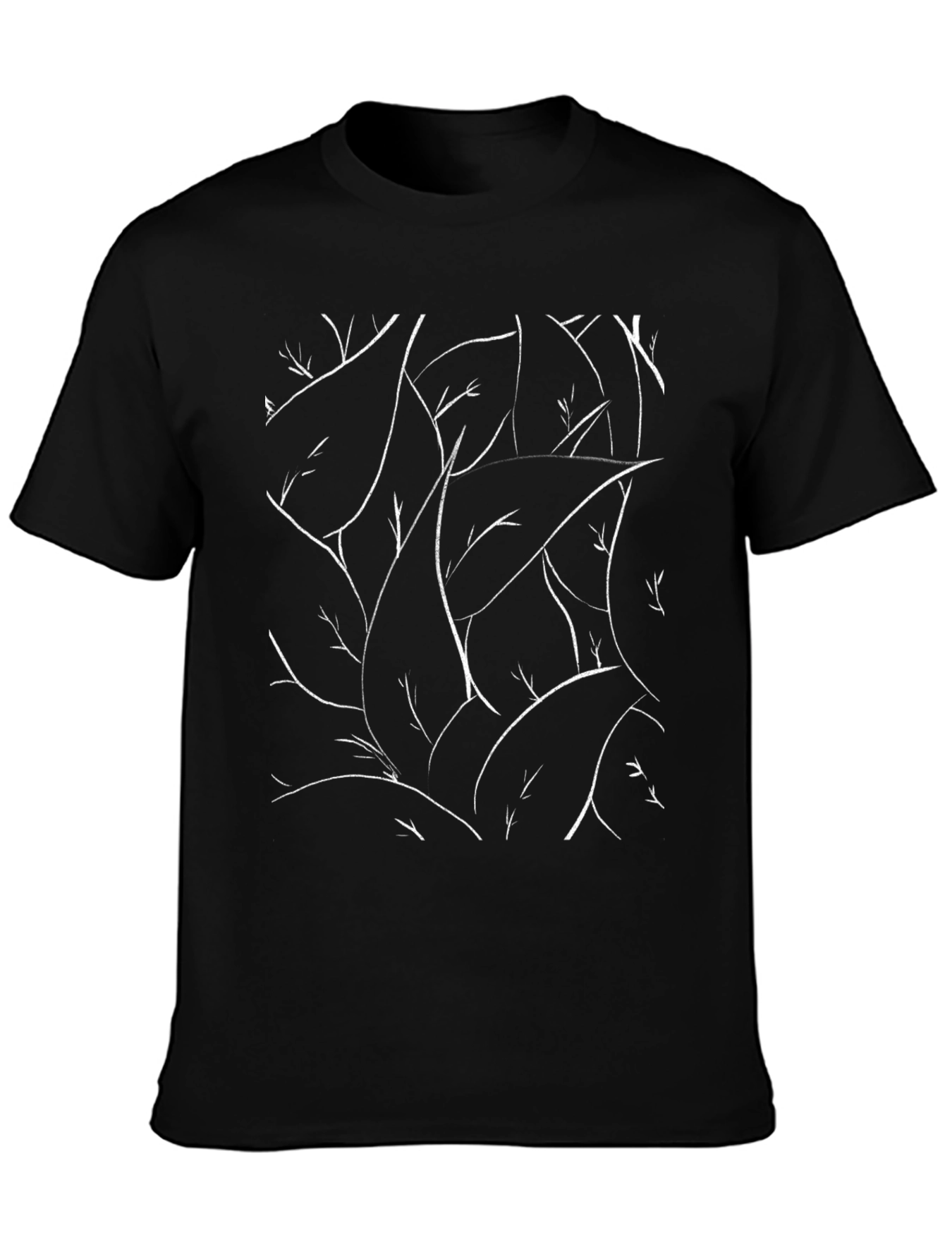 Abstract Leaf Print Black T-Shirt