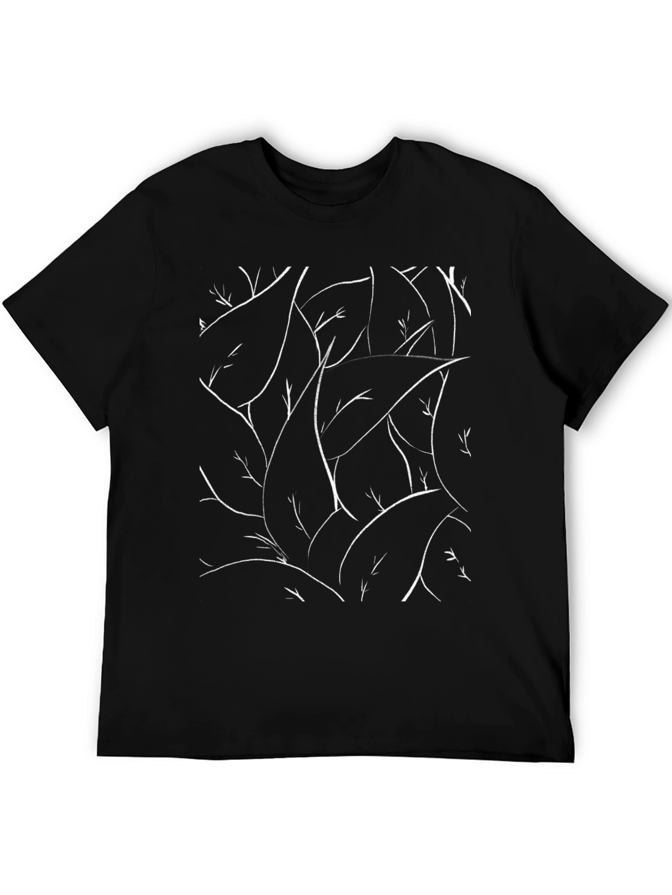 Abstract Leaf Print Black T-Shirt