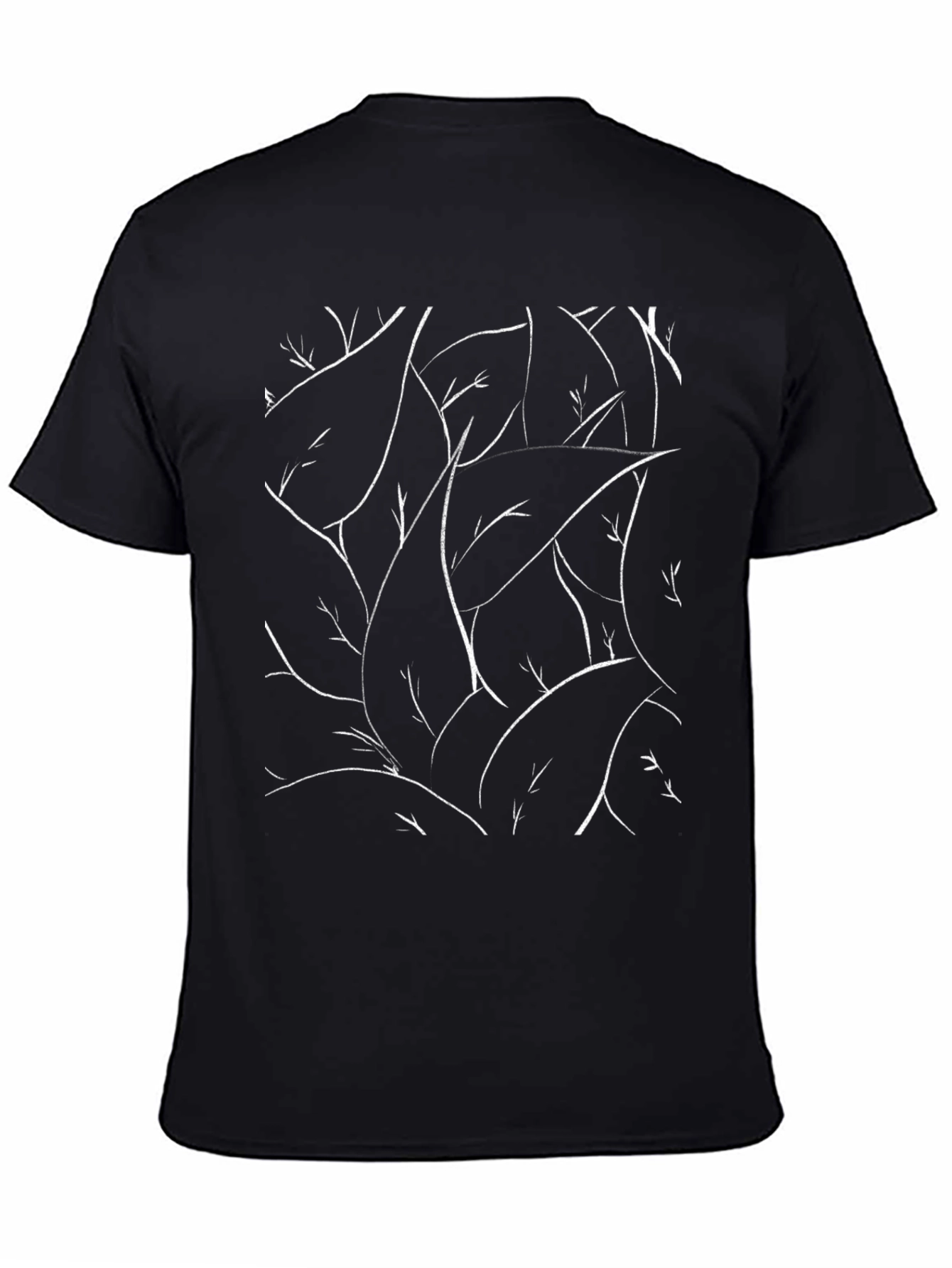 Abstract Leaf Print Black T-Shirt