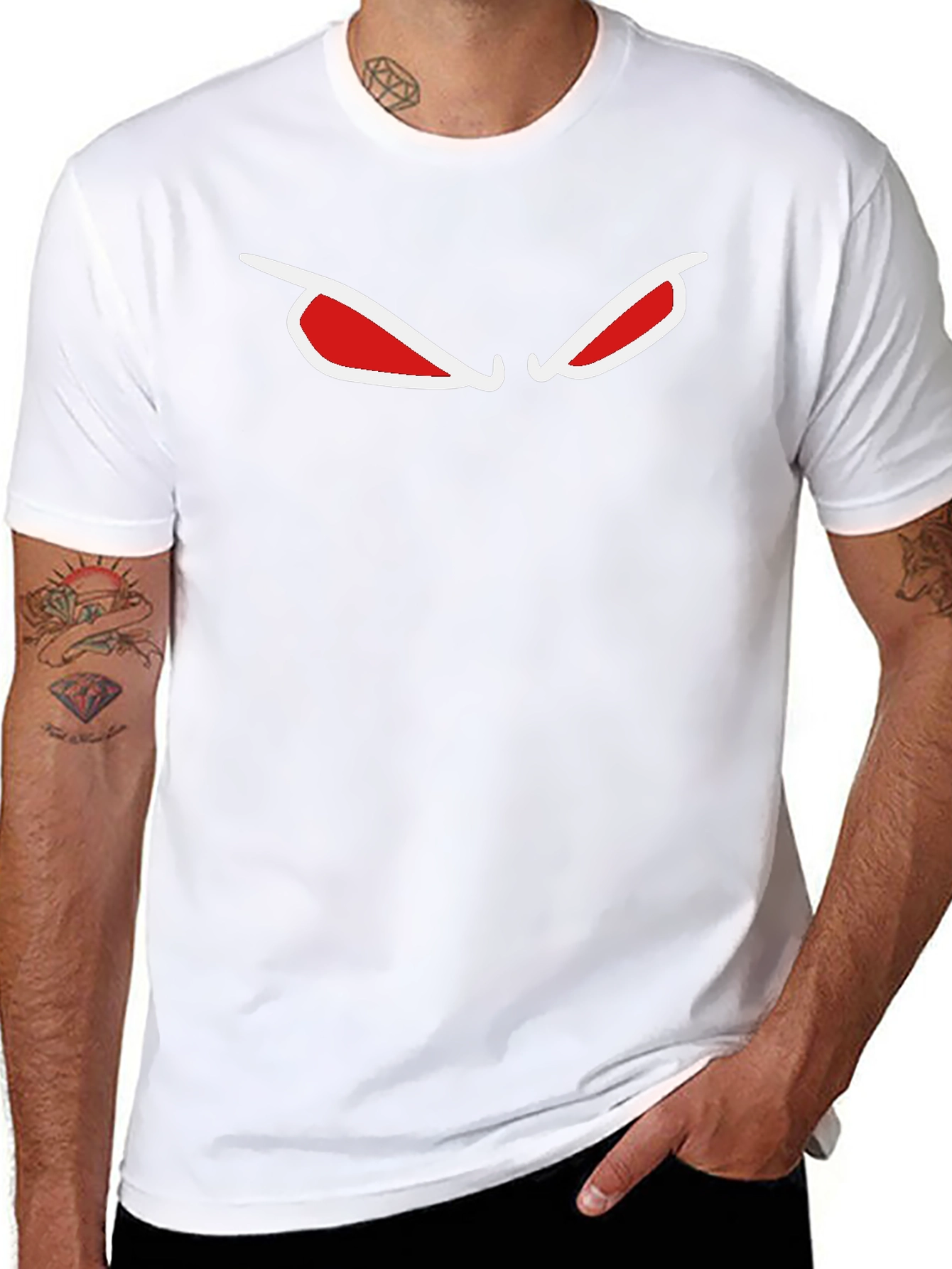 Mens Black T-Shirt with Red Eyes Graphic