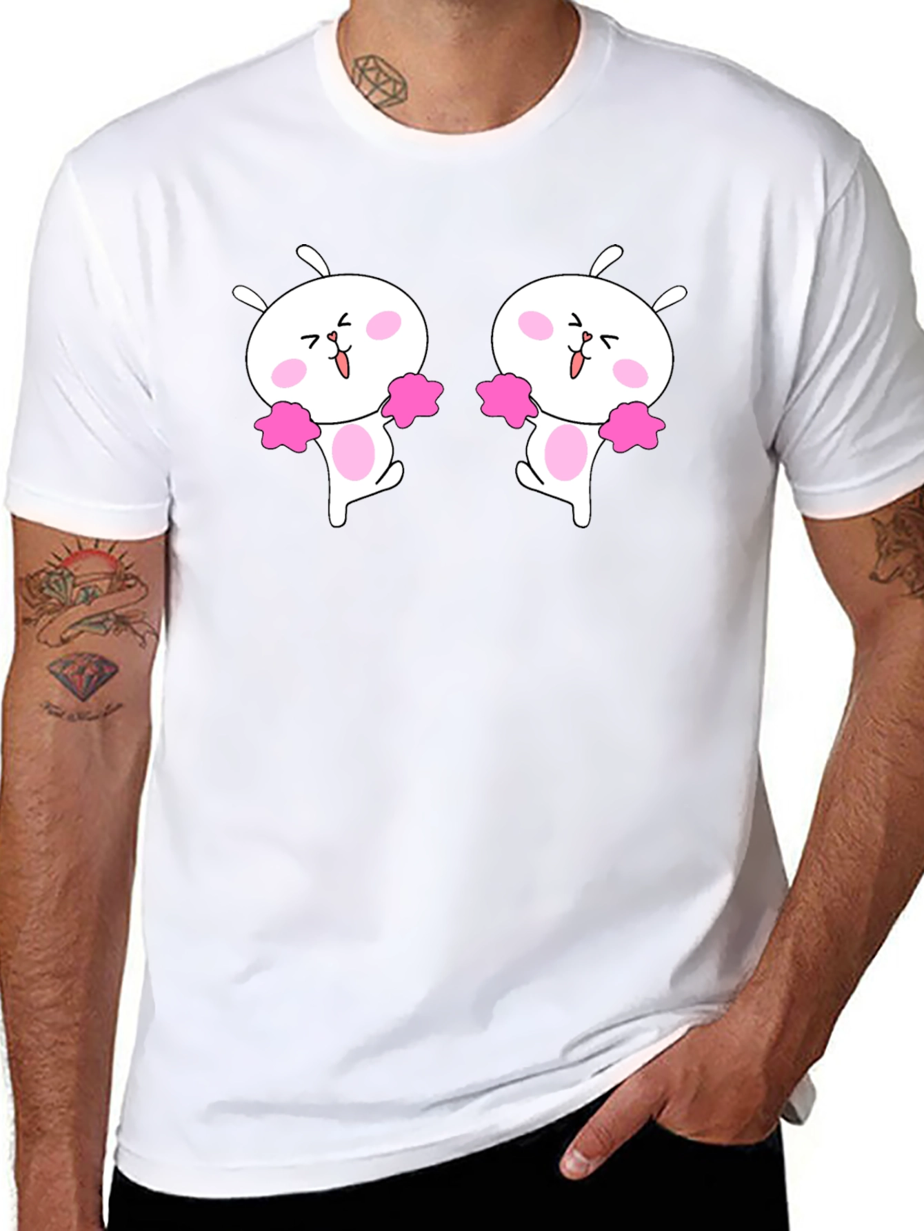 Cute Cheerleader Bunny Graphic Black T-Shirt