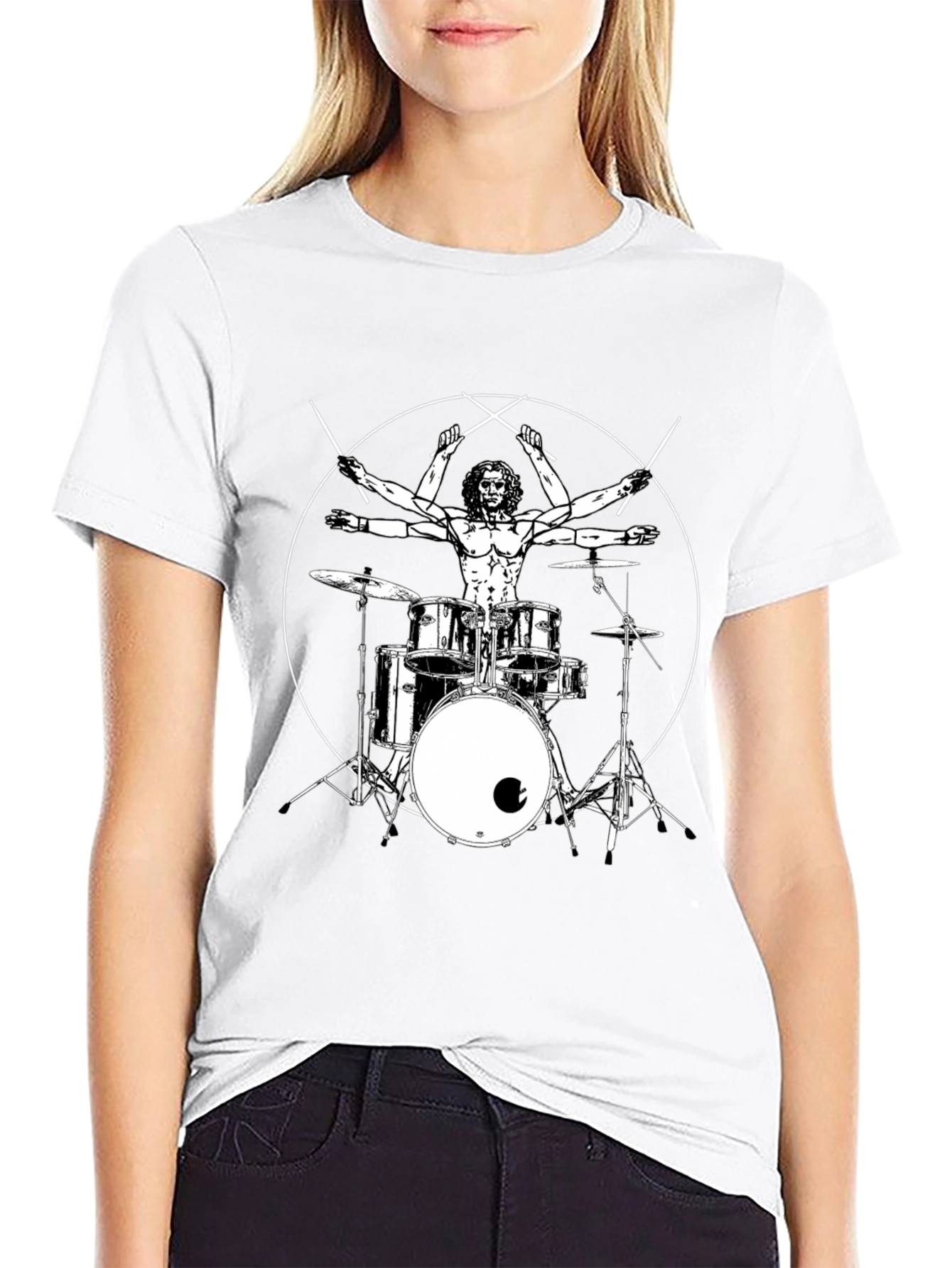 Drummer Vitruvian Man Black T-Shirt