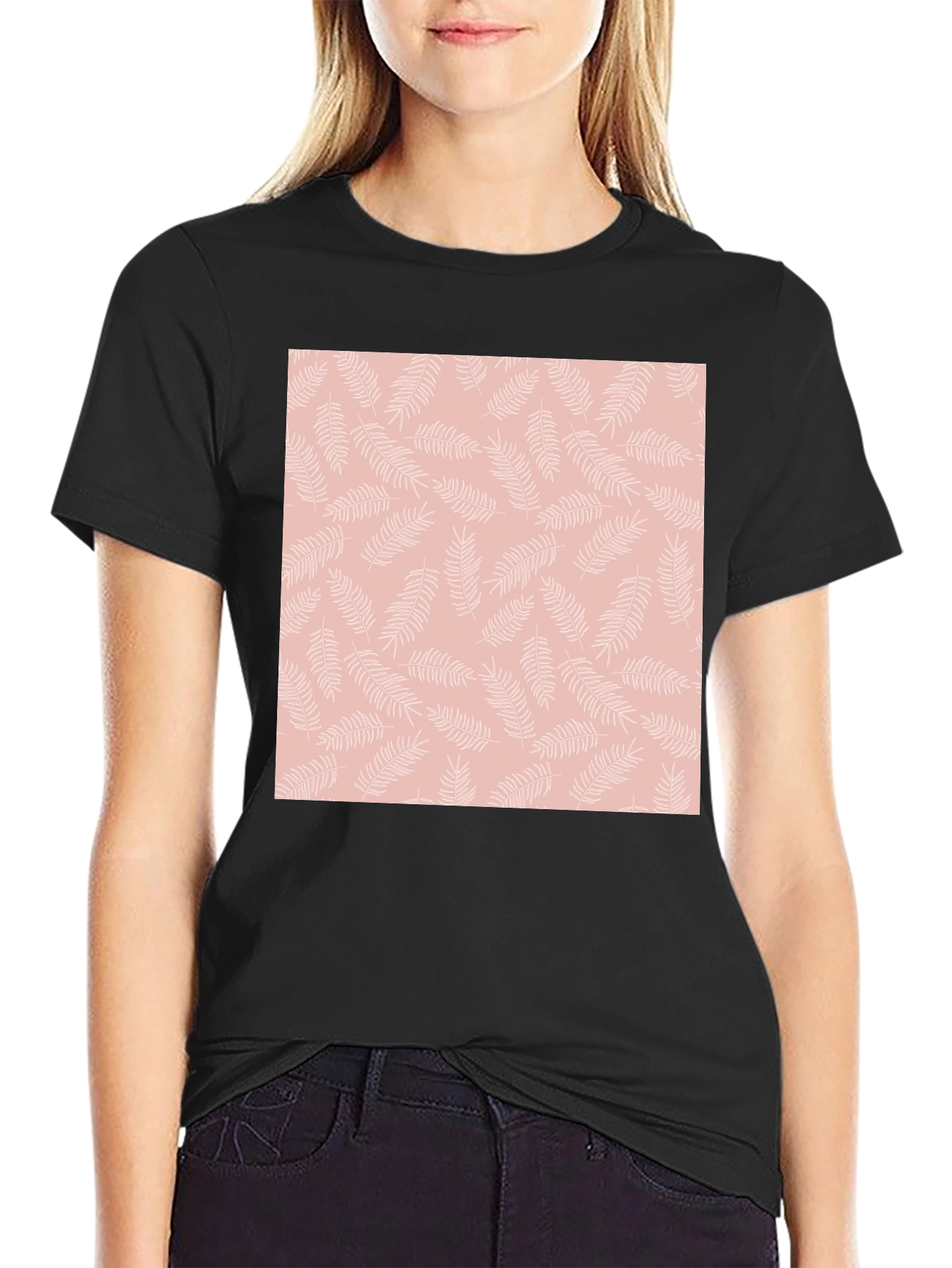 Black T-Shirt with Floral Pattern