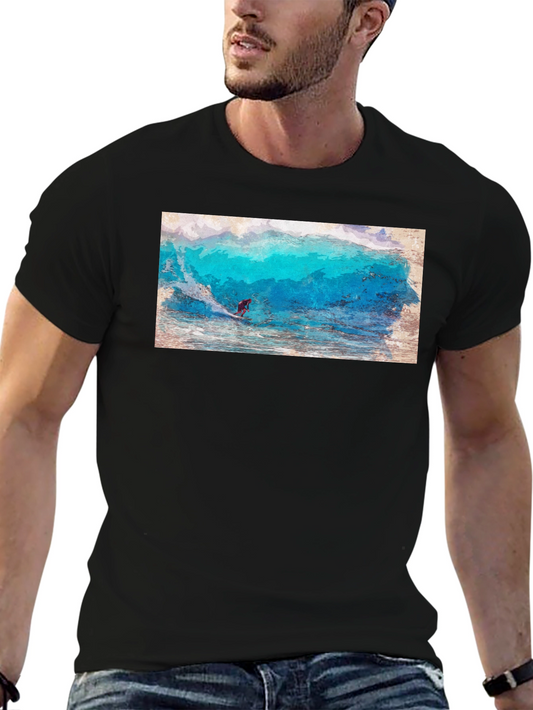 Surfer Wave Graphic Black T-Shirt