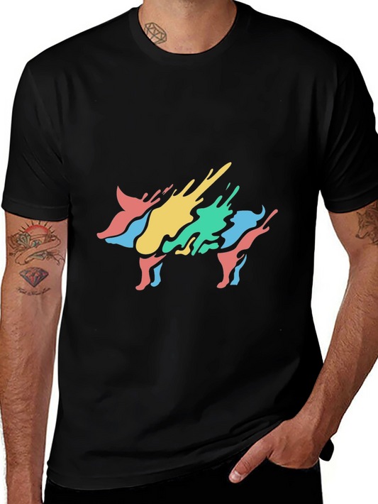 Colorful Pig Graphic Tee - Trendy Casual Top