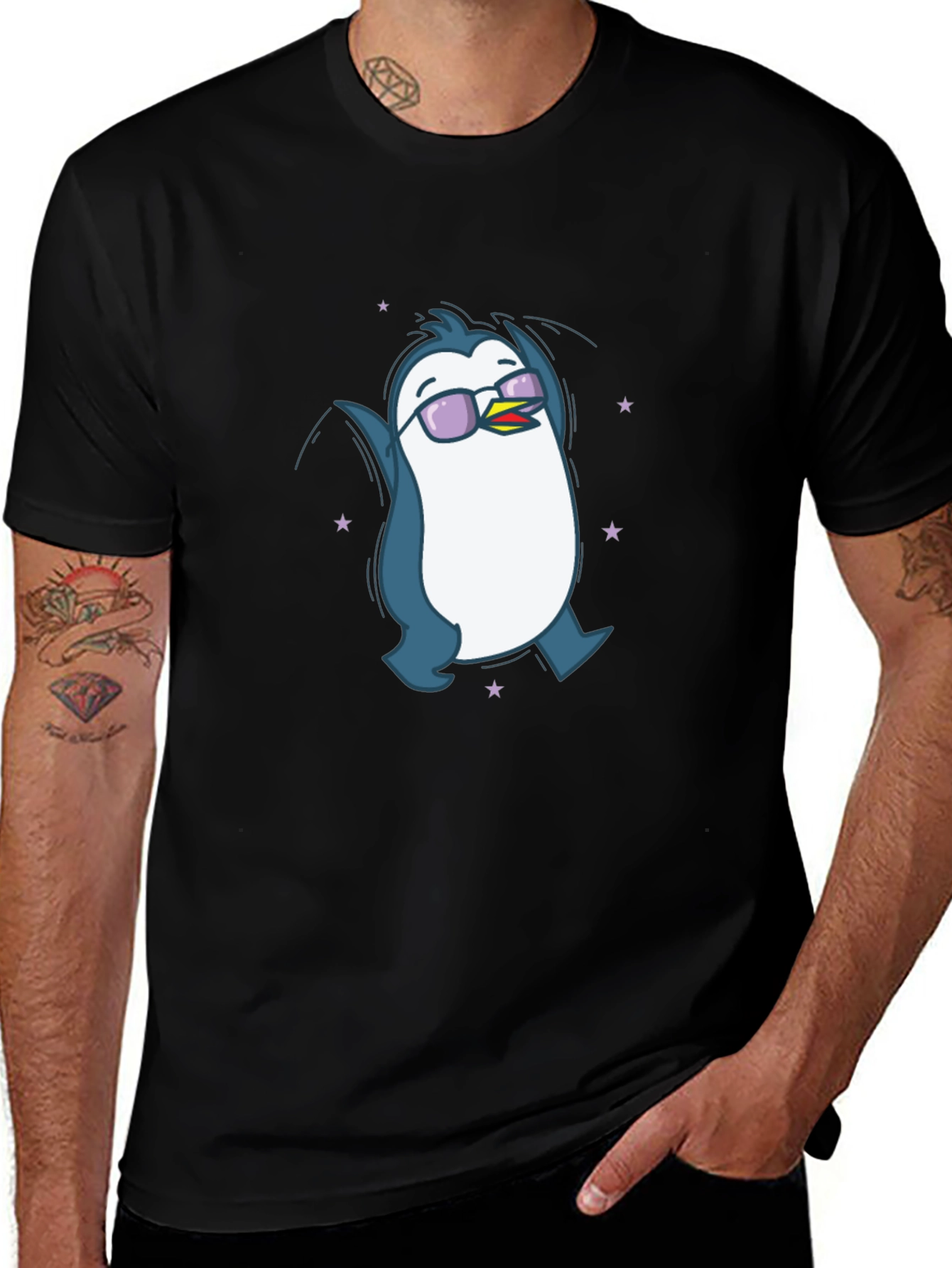 Cool Penguin Graphic Tee - Black Cotton Blend