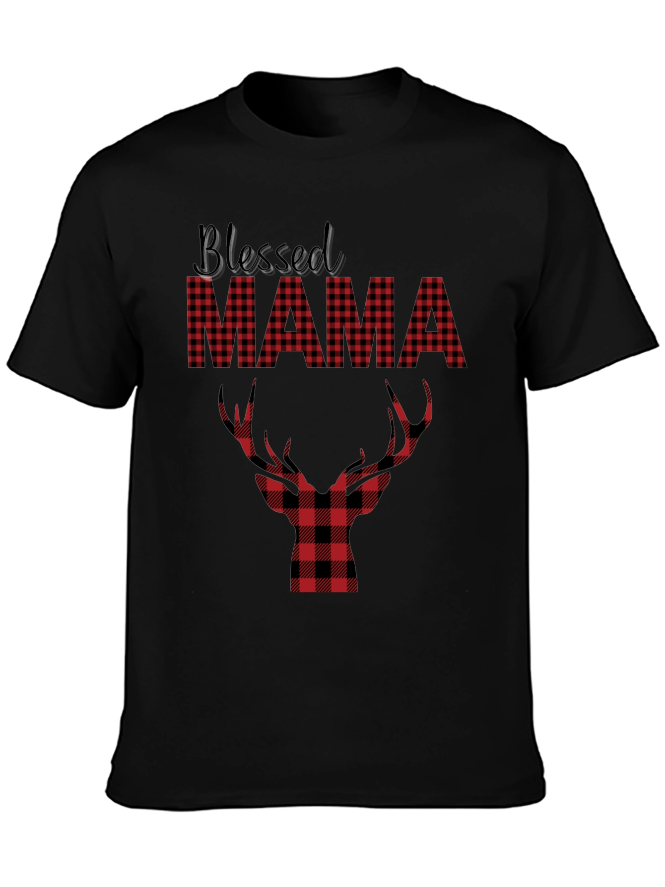 Blessed Mama Plaid Deer Graphic Tee