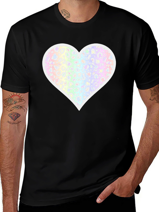 Black T-Shirt with Pastel Leopard Print Heart