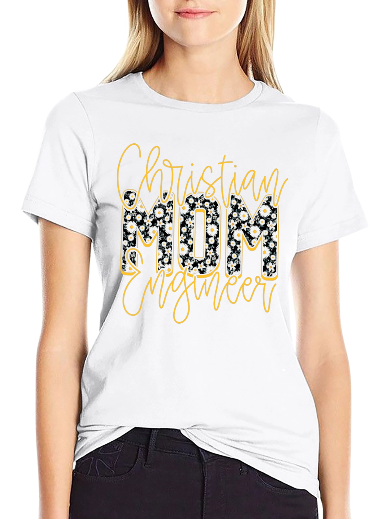 Christian Mom Engineer T-Shirt Floral Design