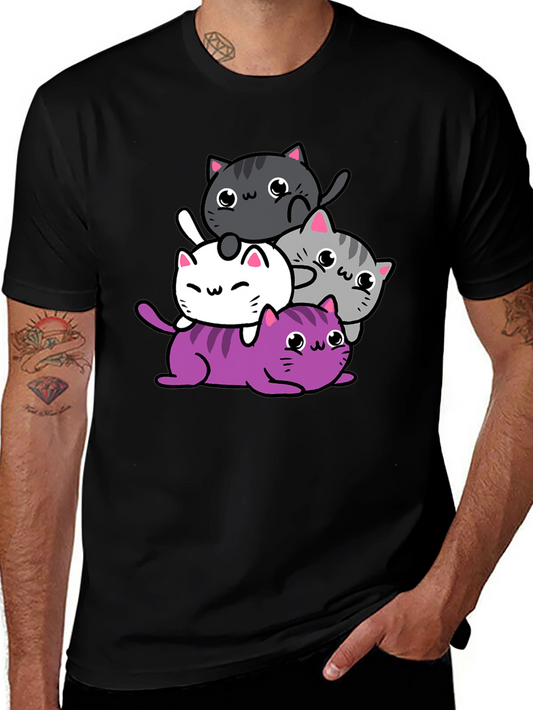 Cute Cats Graphic Print T-Shirt - Black