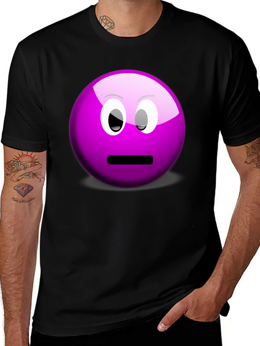 Purple Smiley Face Graphic Tee - Casual Black T-Shirt
