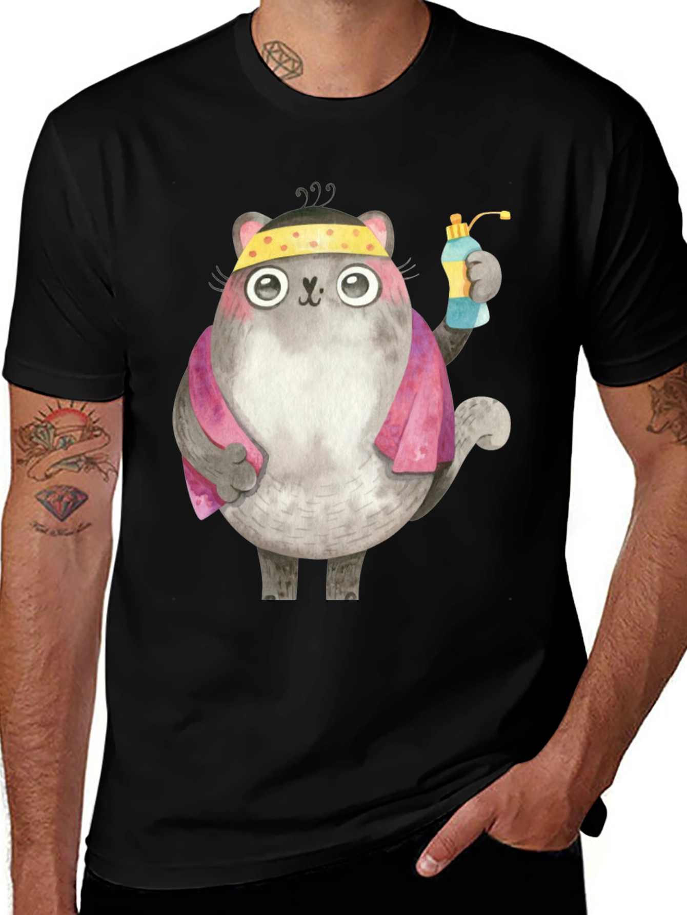 Gym Cat T-Shirt - Fitness Cartoon Tee