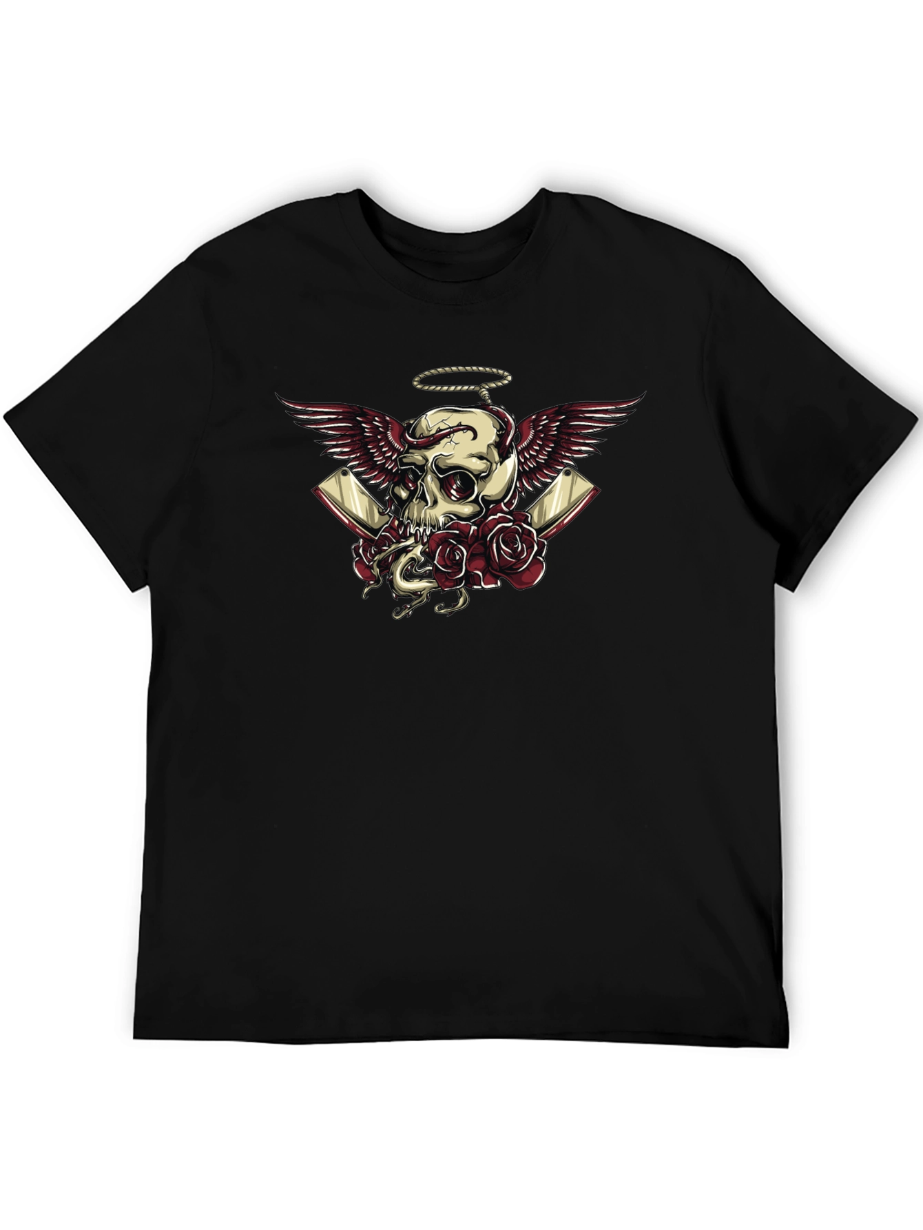 Skull Wings Roses Graphic Tee - Dark Humor