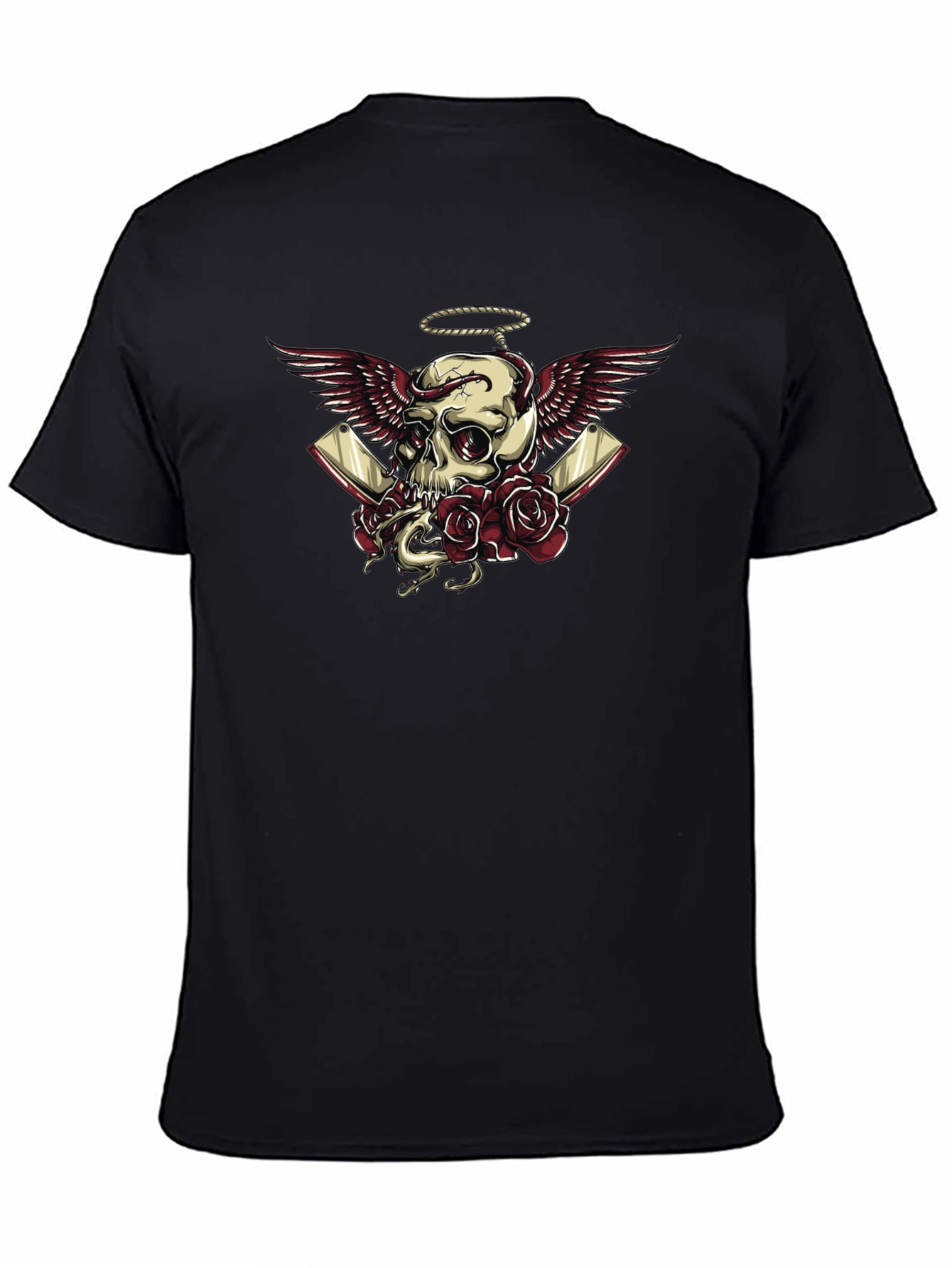 Skull Wings Roses Graphic Tee - Dark Humor