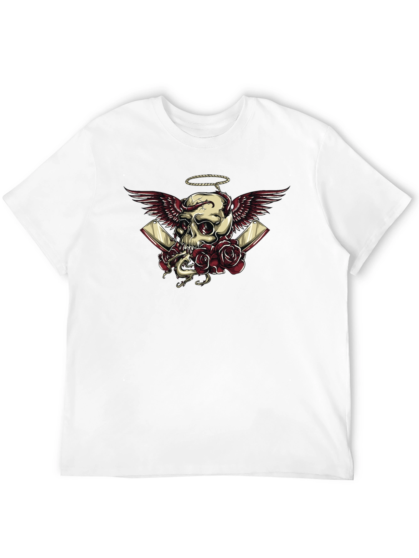 Skull Wings Roses Graphic Tee - Dark Humor
