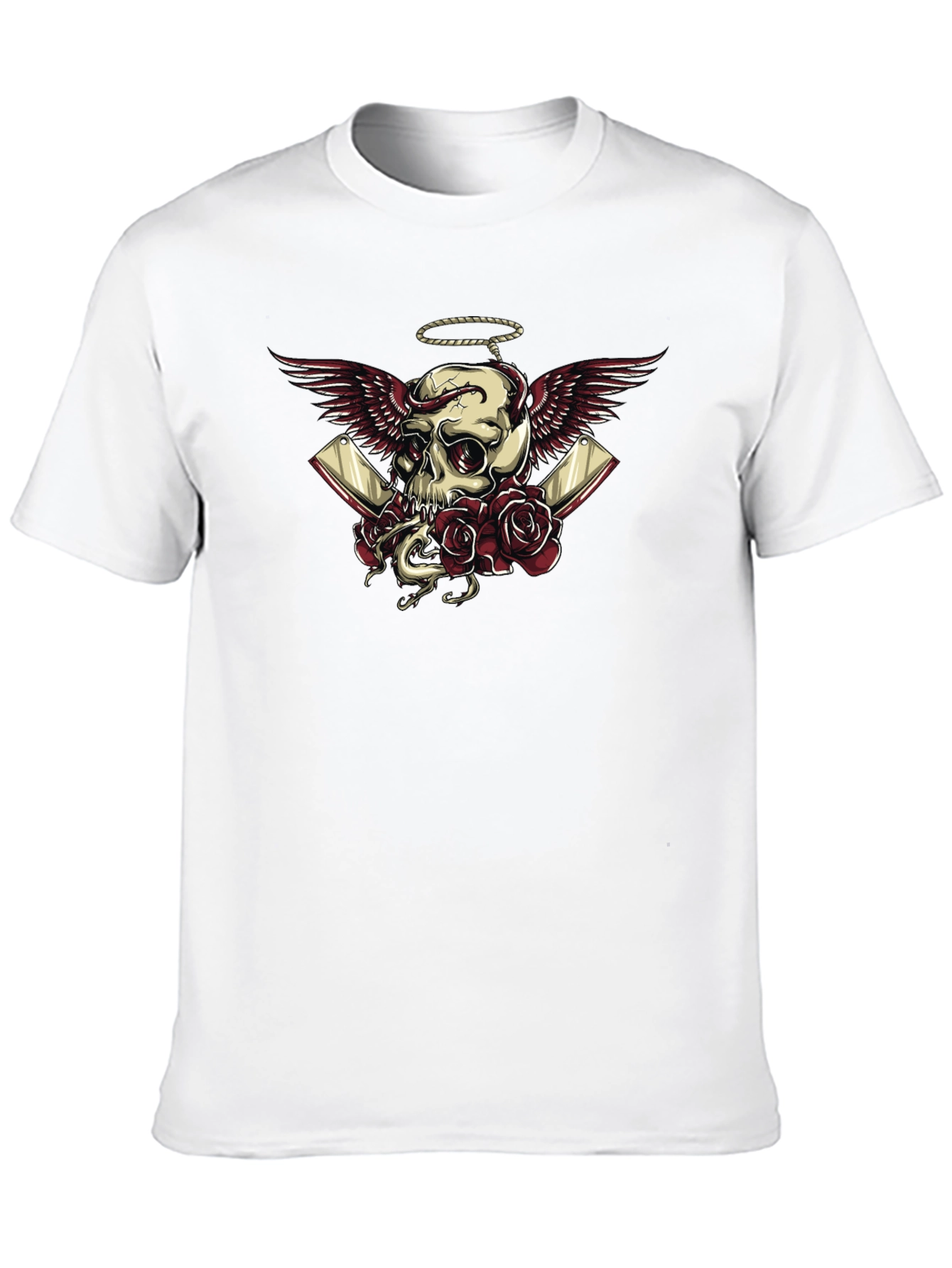 Skull Wings Roses Graphic Tee - Dark Humor