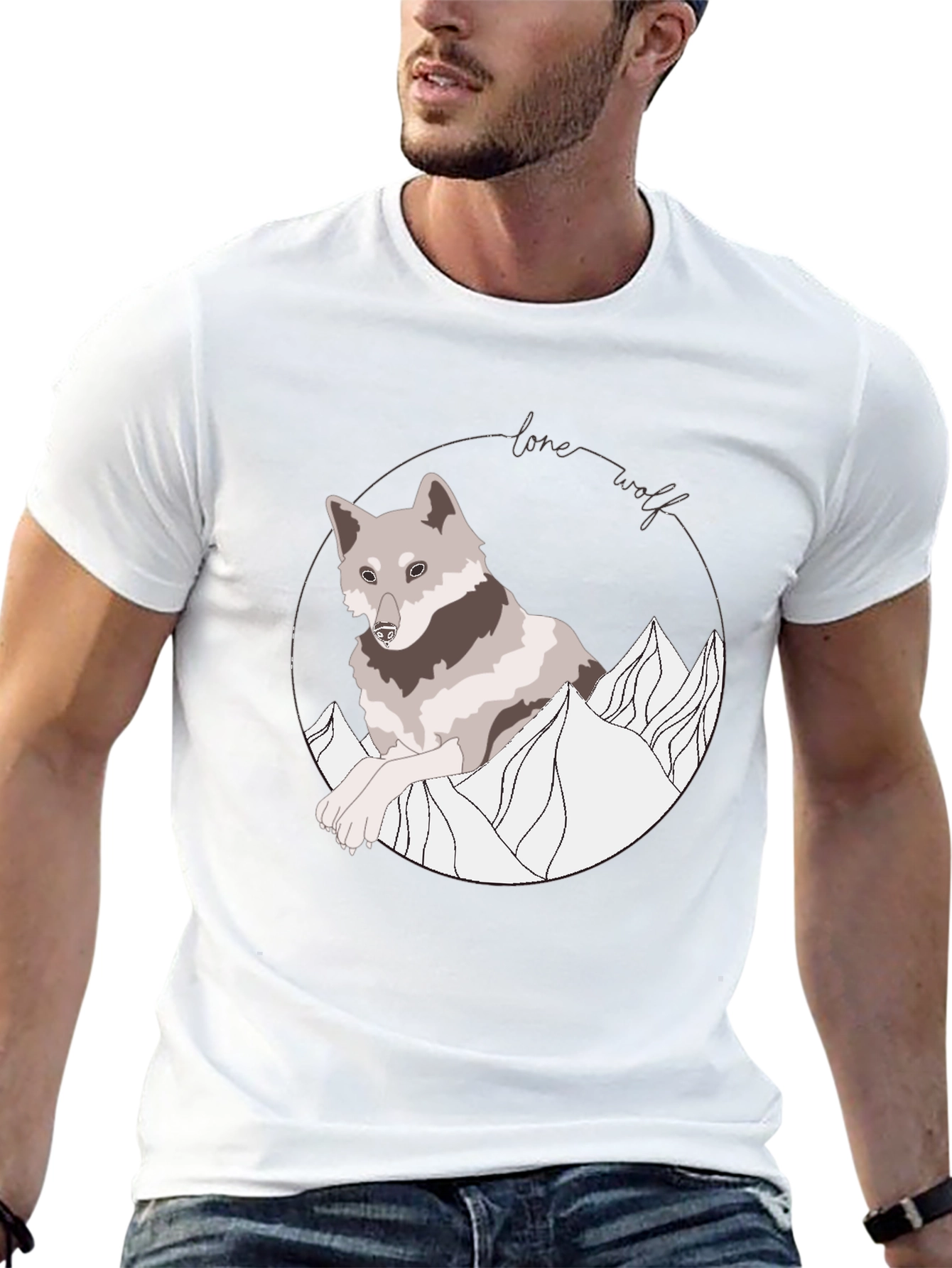 Lone Wolf Graphic Tee - Mountain Design Black Shirt