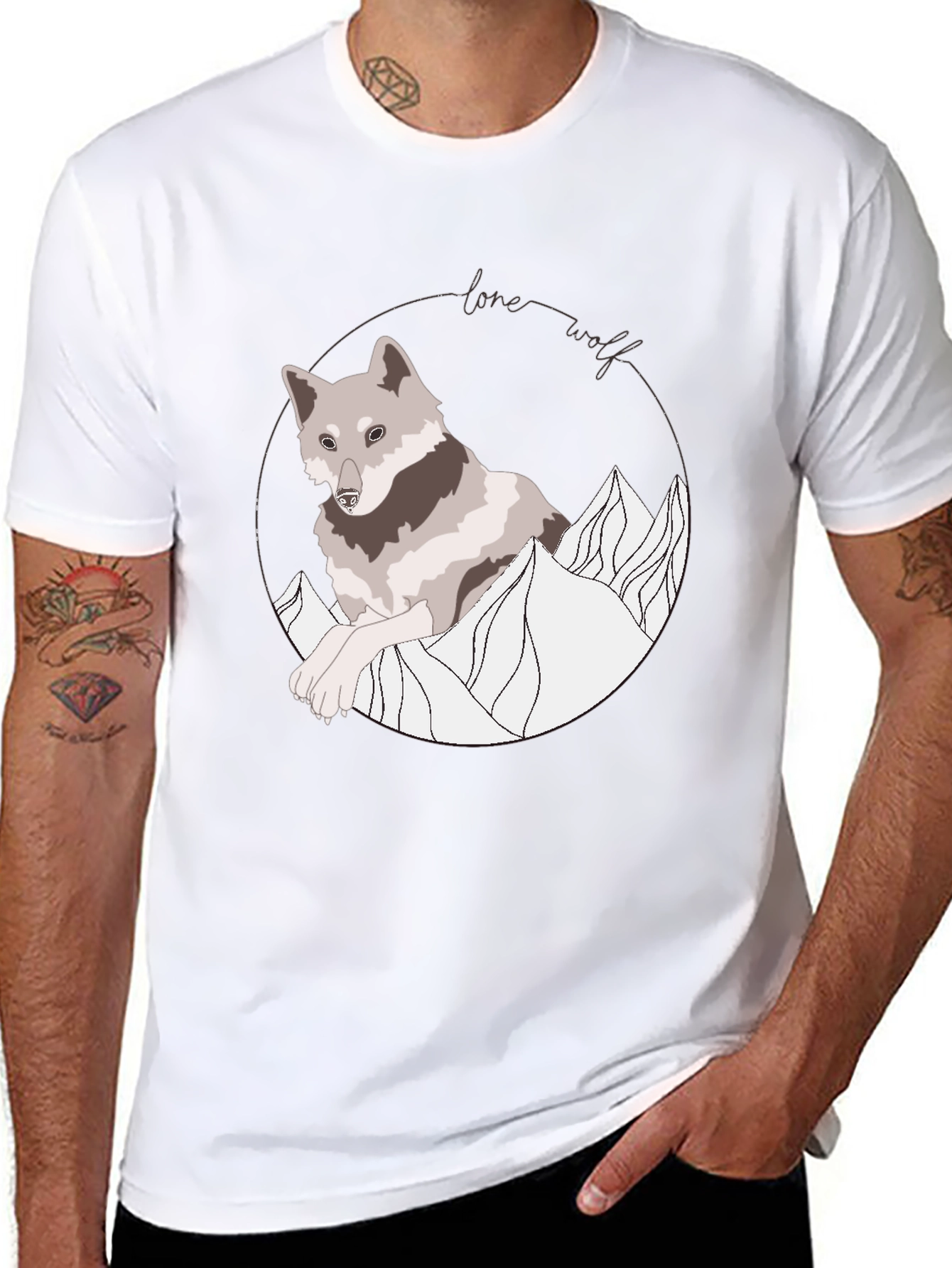 Lone Wolf Graphic Tee - Mountain Design Black Shirt