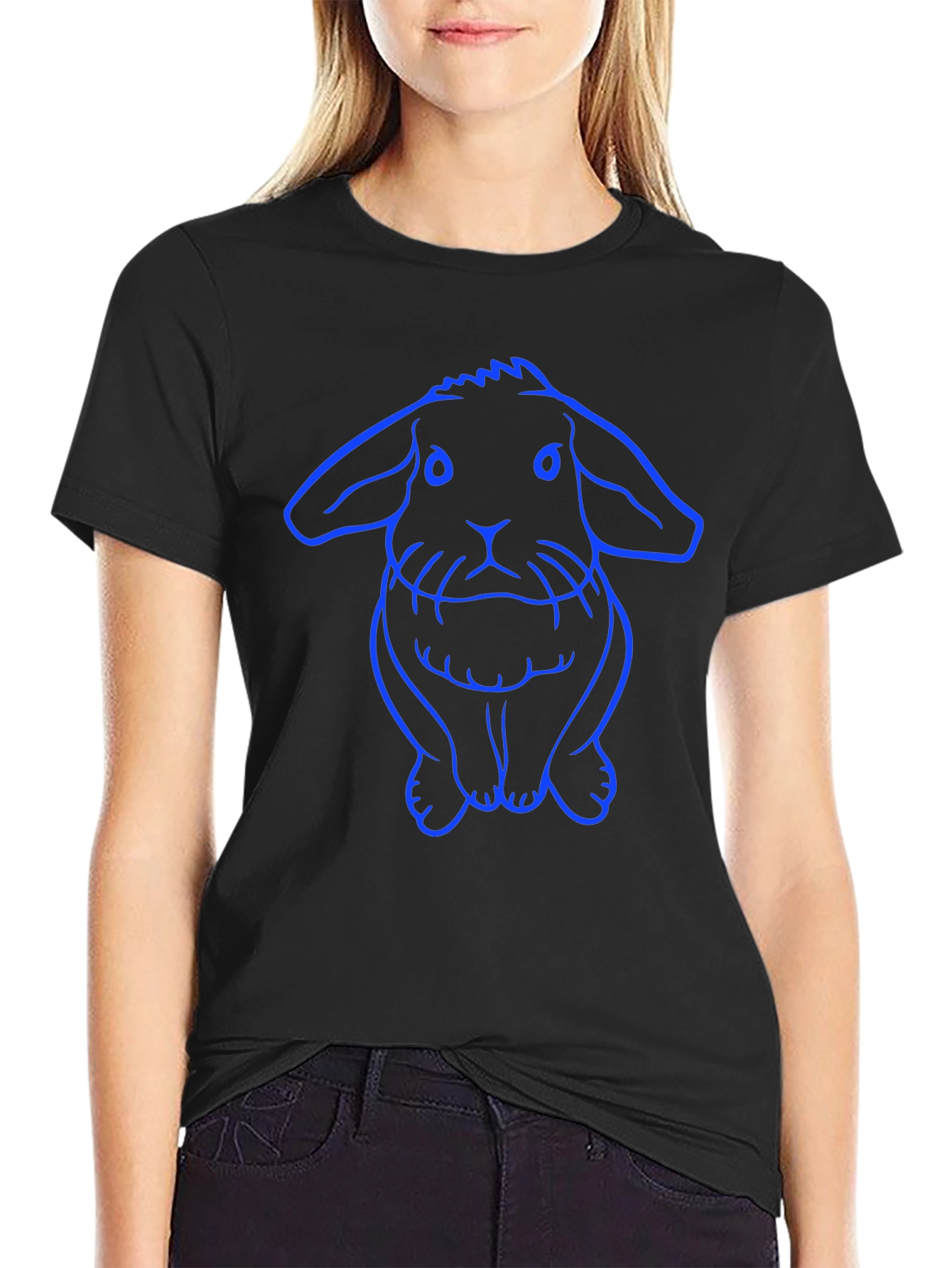 Rabbit Graphic Tee - Black Cotton Casual Wear