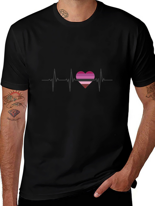 Lesbian Pride Heartbeat T-Shirt - Black