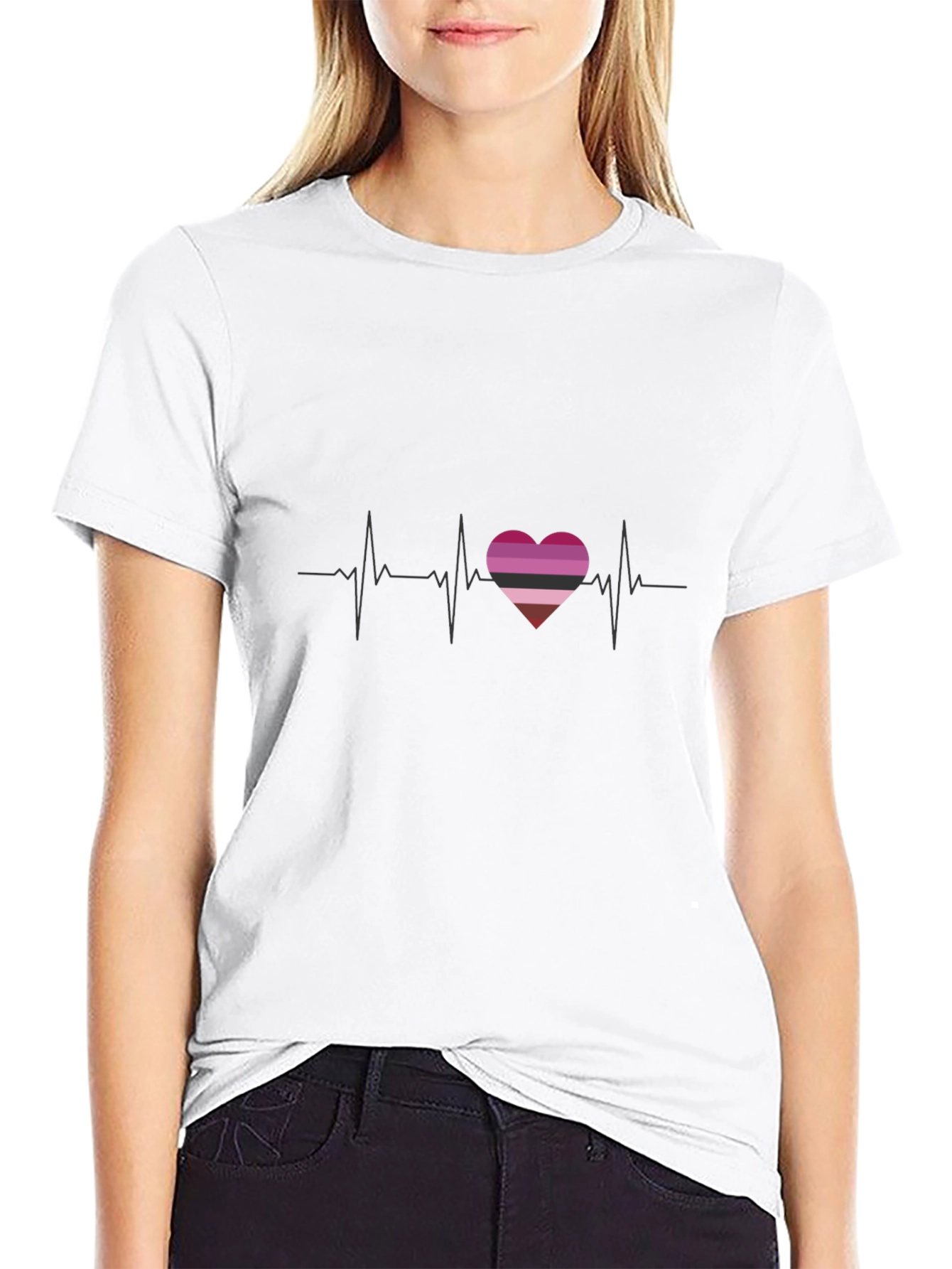 Lesbian Pride Heartbeat T-Shirt - Black