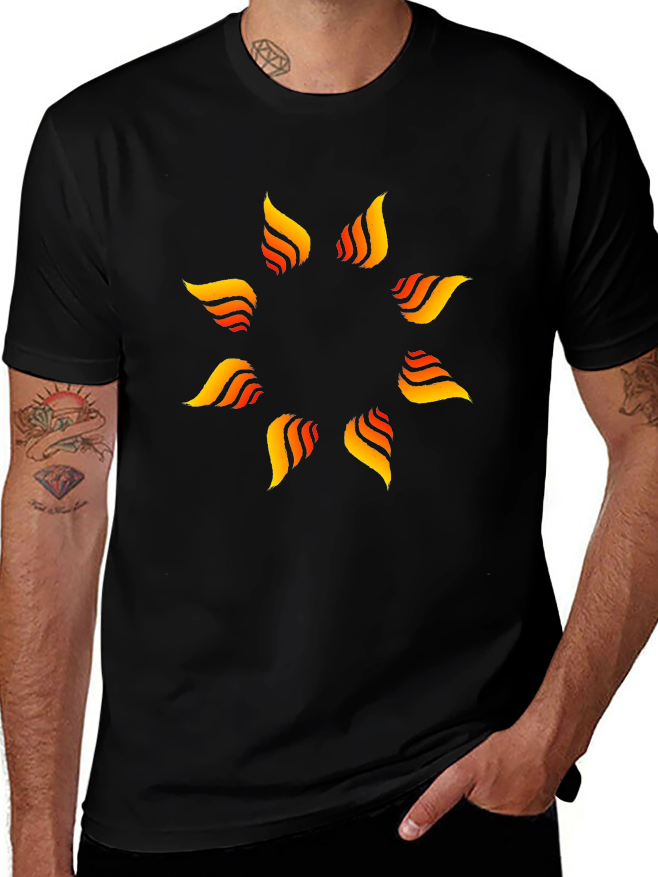 Stylish Black T-Shirt with Flame Design