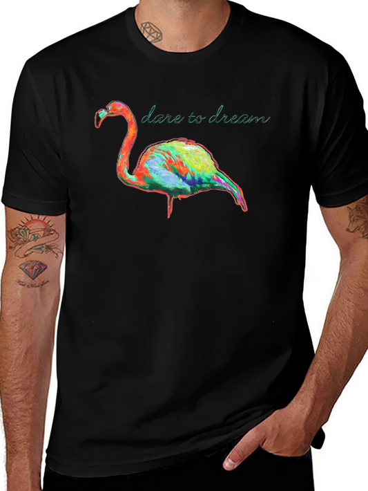 Dare to Dream Flamingo Graphic Tee - Black Cotton Comfort