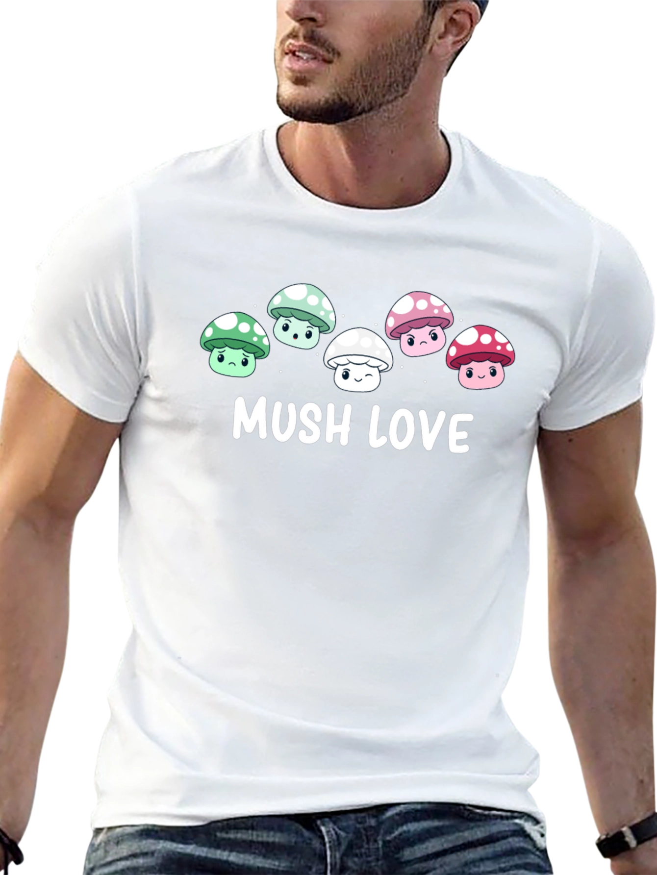 Mushroom Love Graphic Tee - Cute Cartoon Fungi T-Shirt