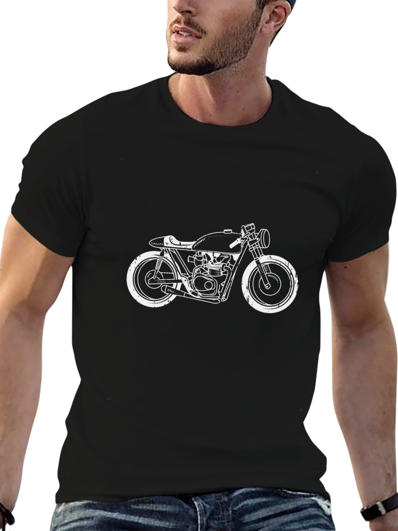 Motorcycle Graphic Tee - Black Cotton Casual