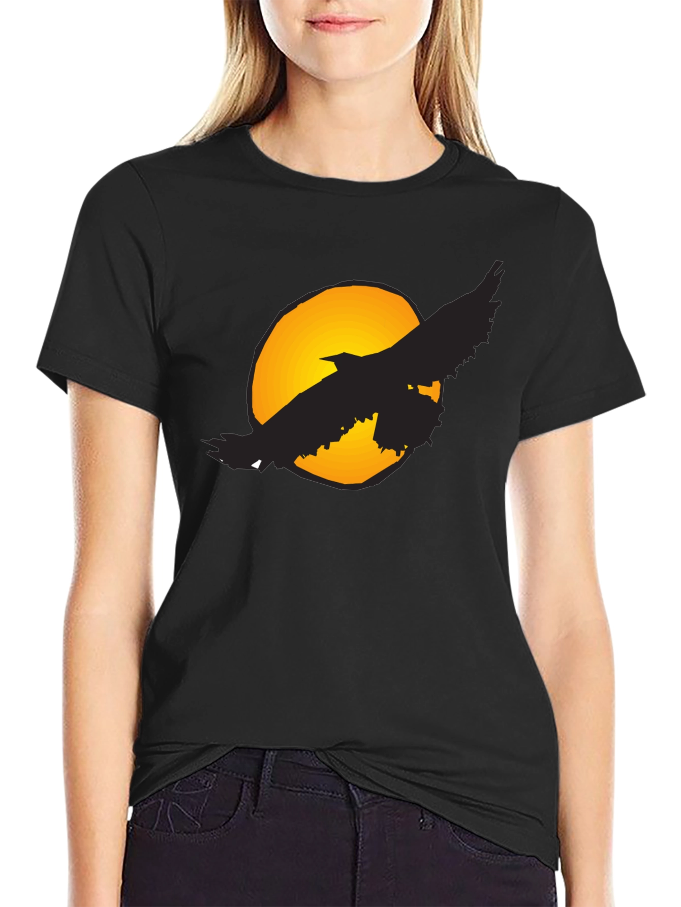 Raven Moon T-Shirt - Graphic Print Black Tee