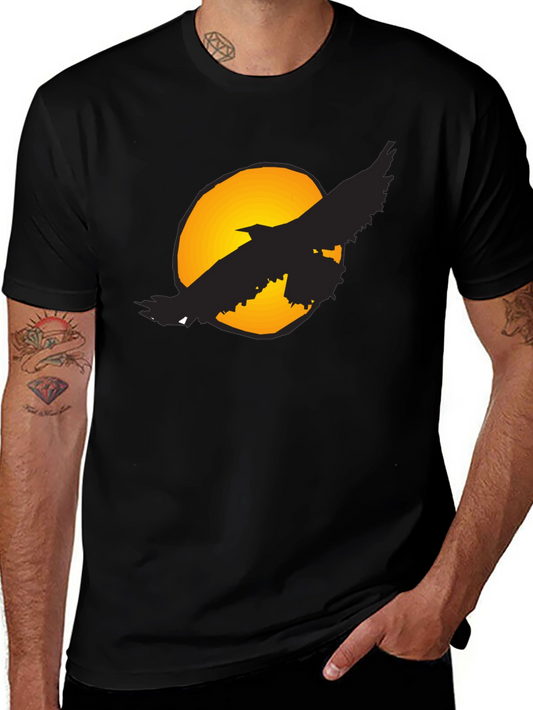Raven Moon T-Shirt - Graphic Print Black Tee