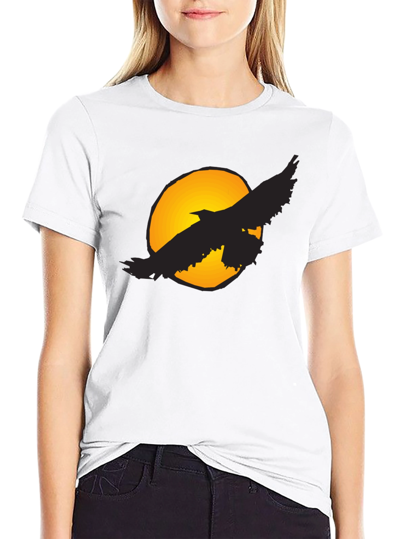 Raven Moon T-Shirt - Graphic Print Black Tee