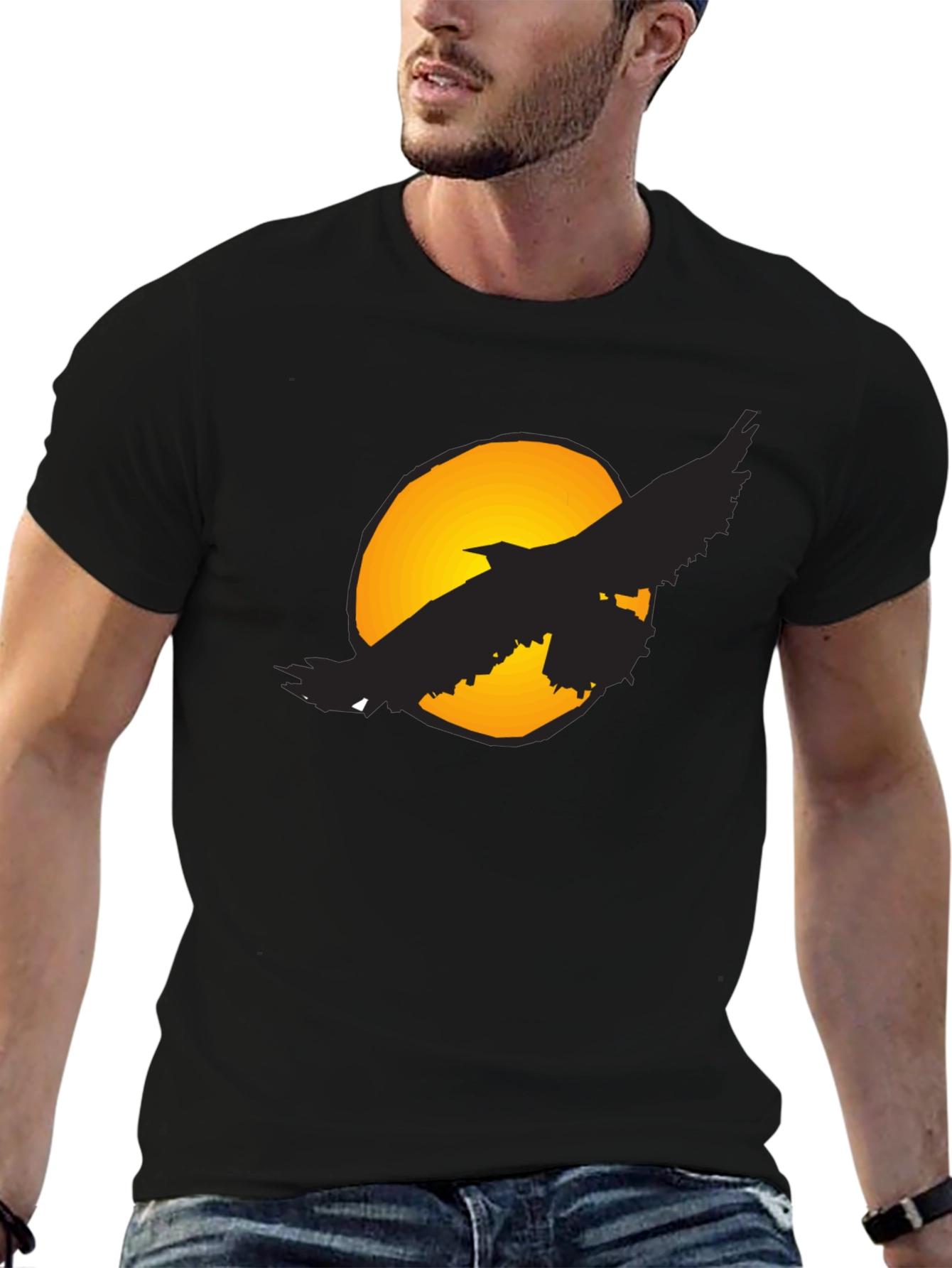 Raven Moon T-Shirt - Graphic Print Black Tee