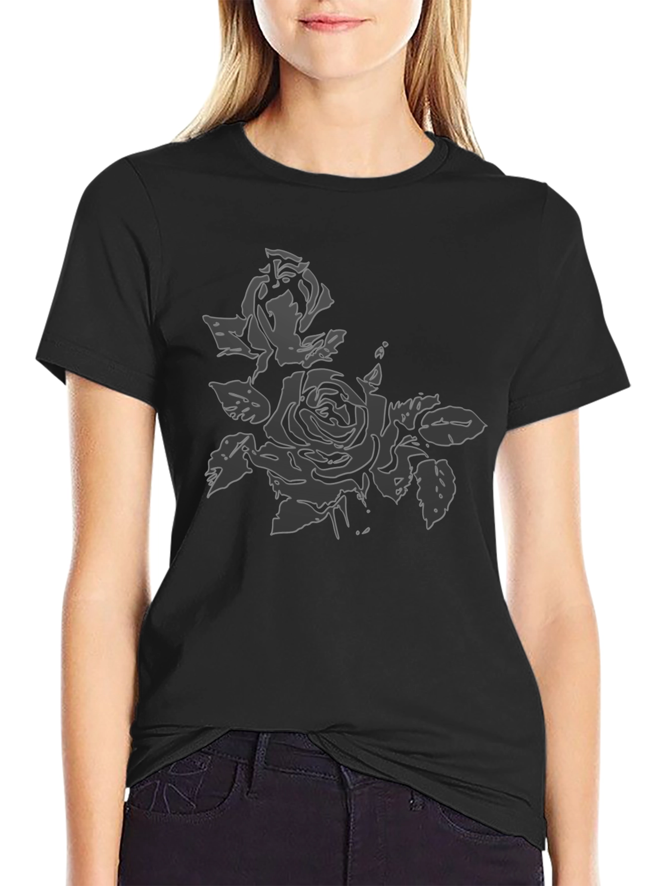 Black Rose Graphic Tee | Modern Floral Design