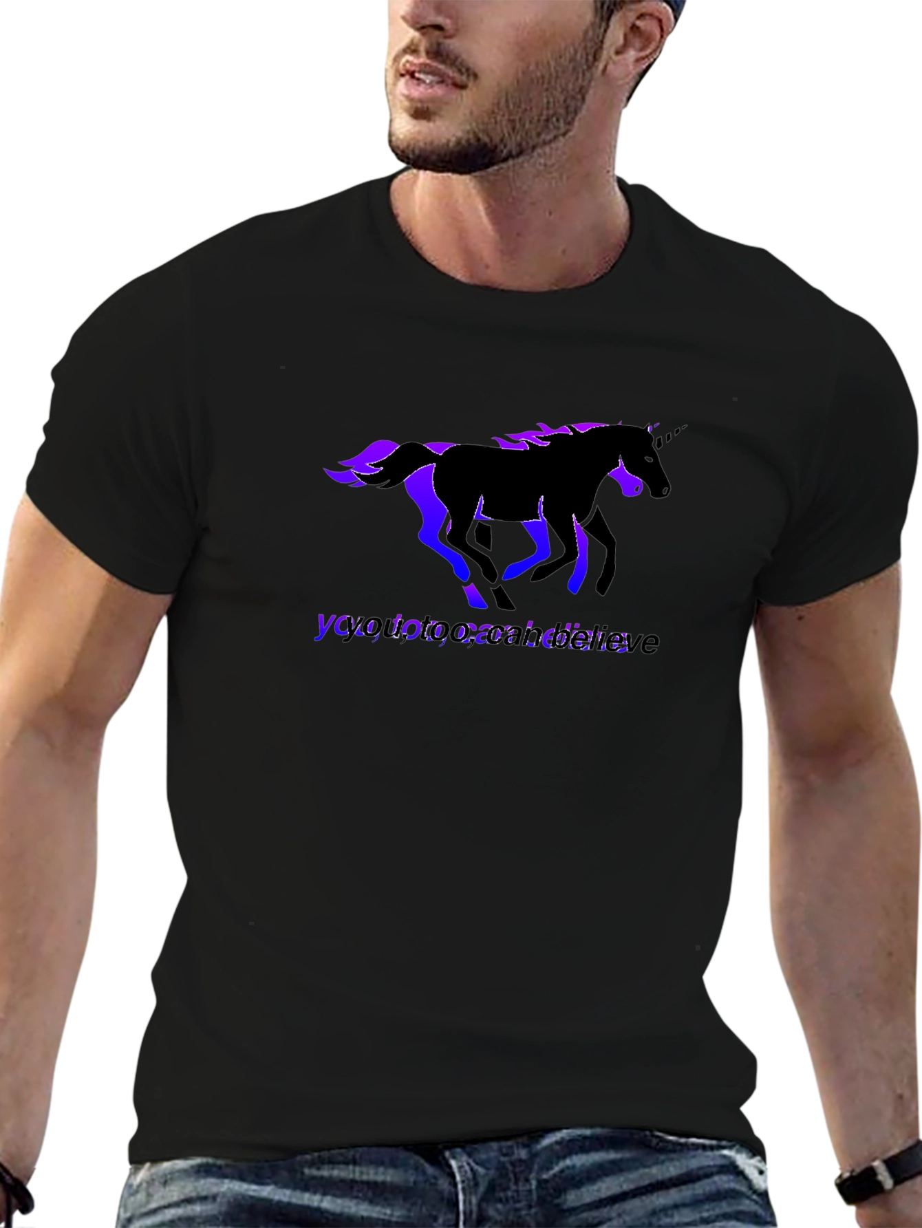 Believe Unicorn Graphic Black Tee
