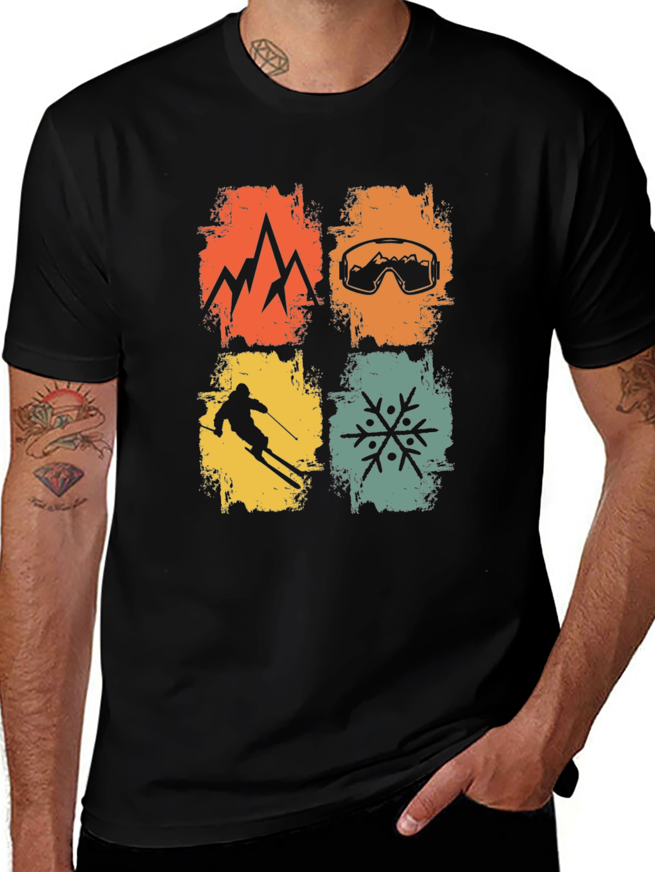 Retro Winter Sports T-Shirt - Mountain Skiing