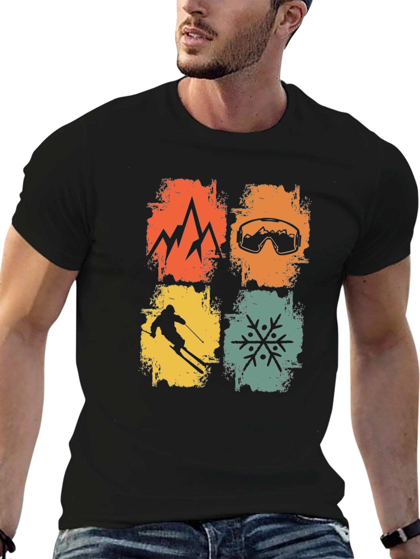Retro Winter Sports T-Shirt - Mountain Skiing