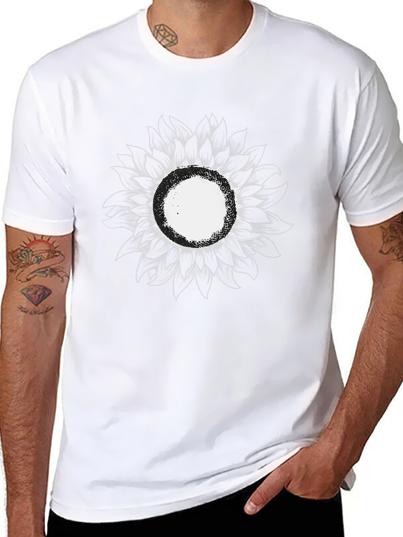 Mens Black Sunflower Graphic T-Shirt